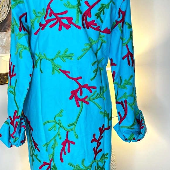 Gretchen Scott Twill Twig Jacket Turquoise Embroidered Button Front Medium - Picture 11 of 13